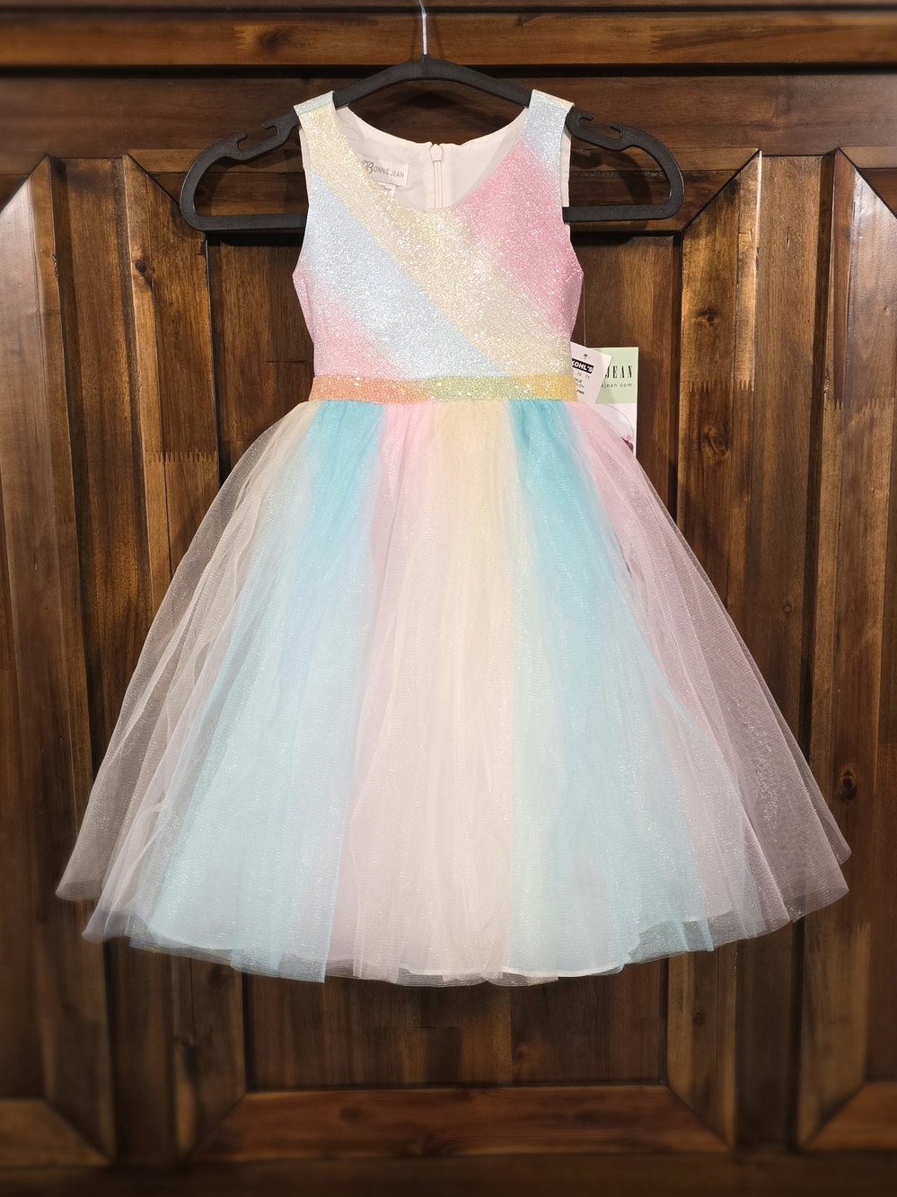 NWT Bonnie Jean Pastel Multi-Color Glitter Tulle Dress